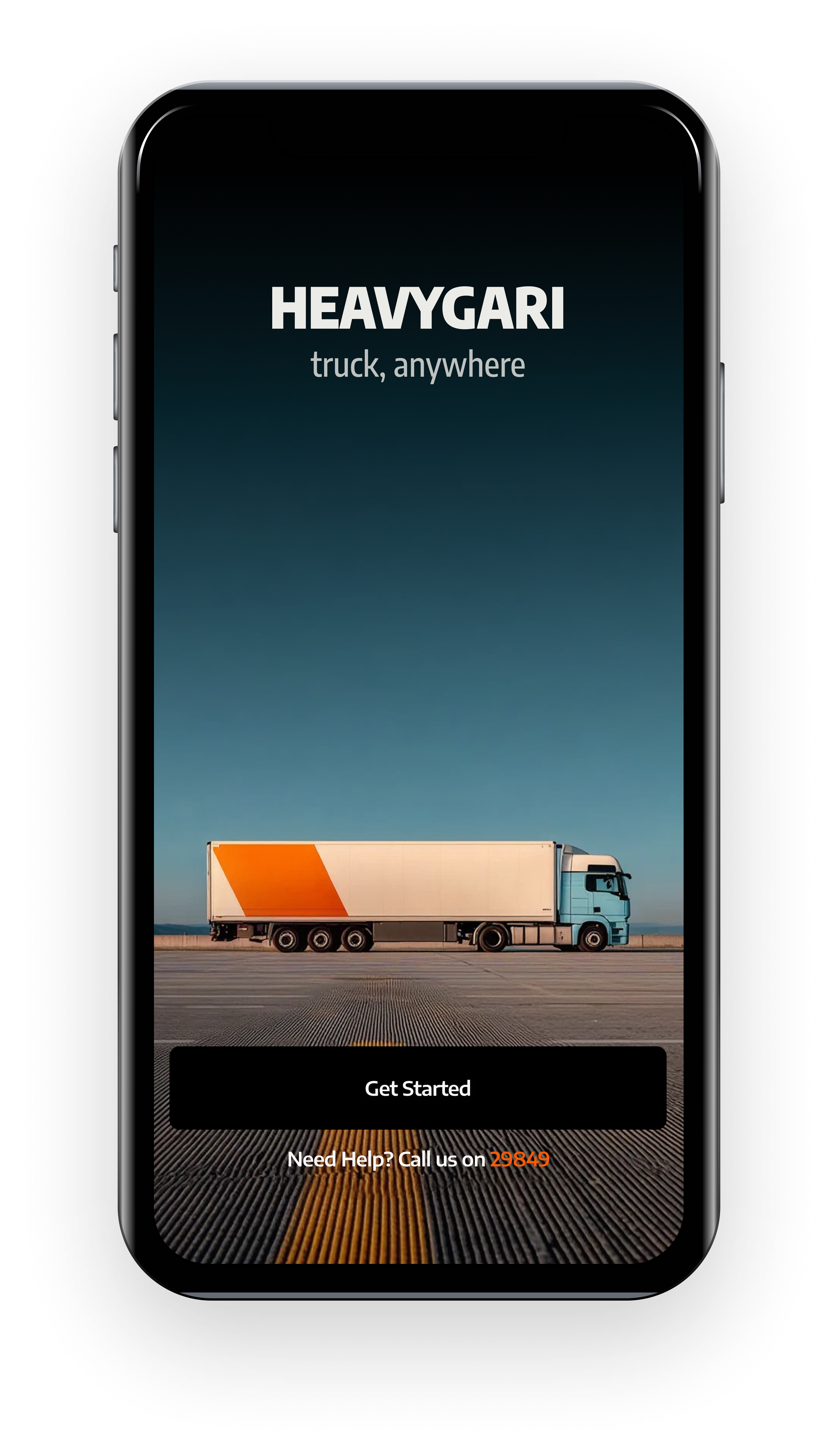 HeavyGari introduction screen in a phone mockup